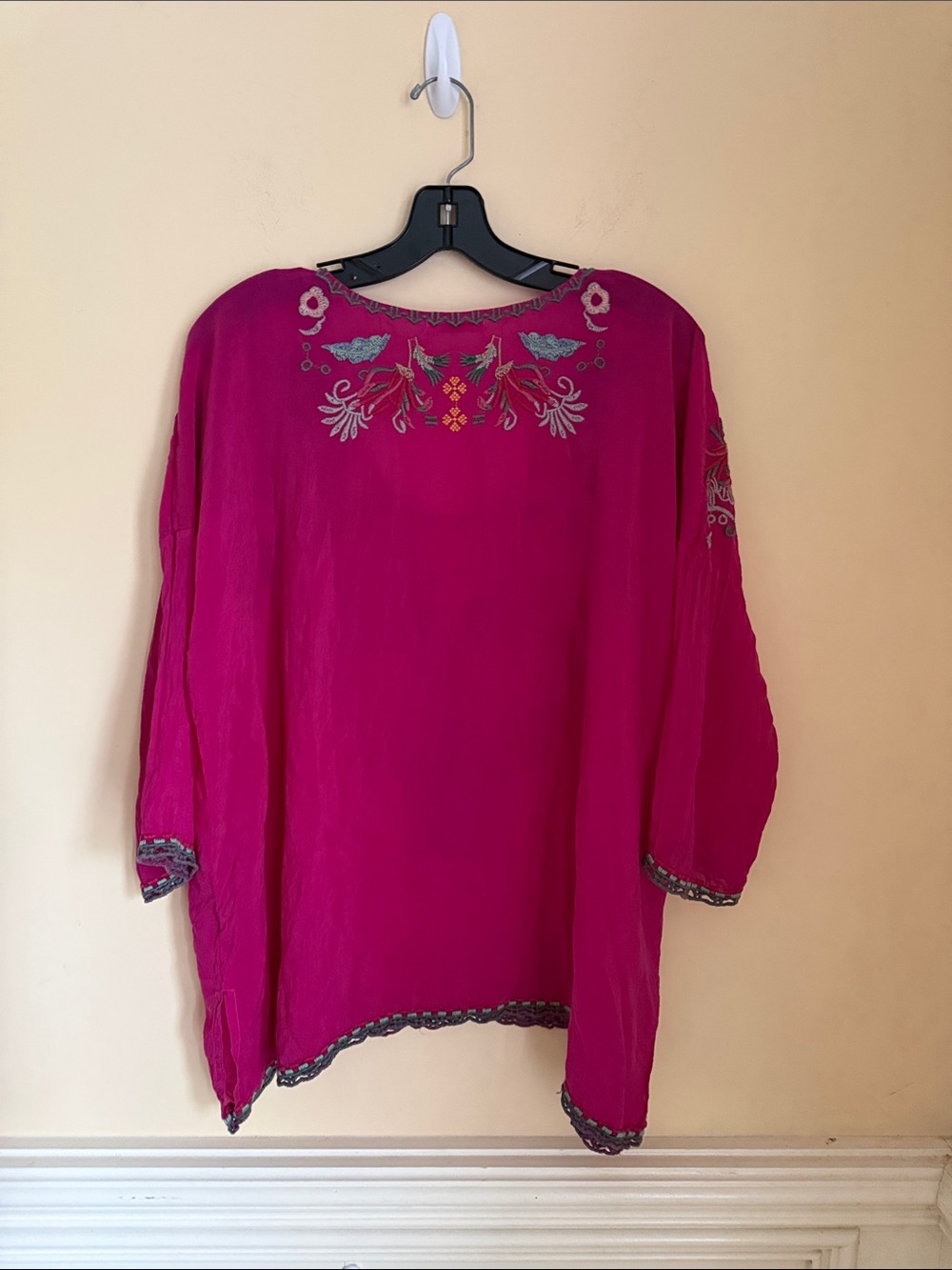 Johnny Was Gia Fuchsia Embroidered Floral 3/4 Sleeve Blouse Size XL - Picture 3 of 12